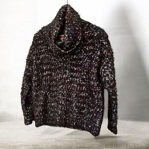 Philosophy Black Colorful Tweed Turtleneck Sweater XS